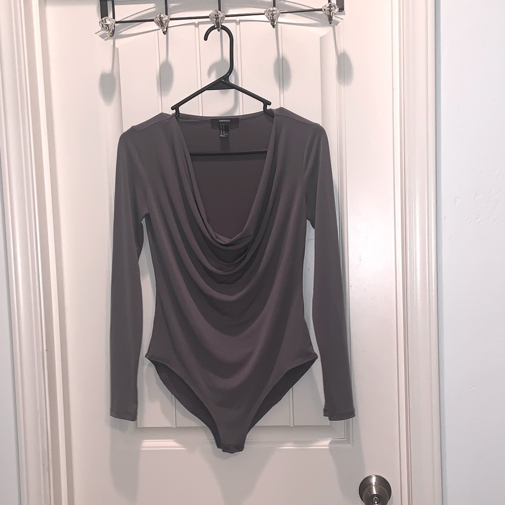 Forever 21 gray body suit with cowl neck, size M